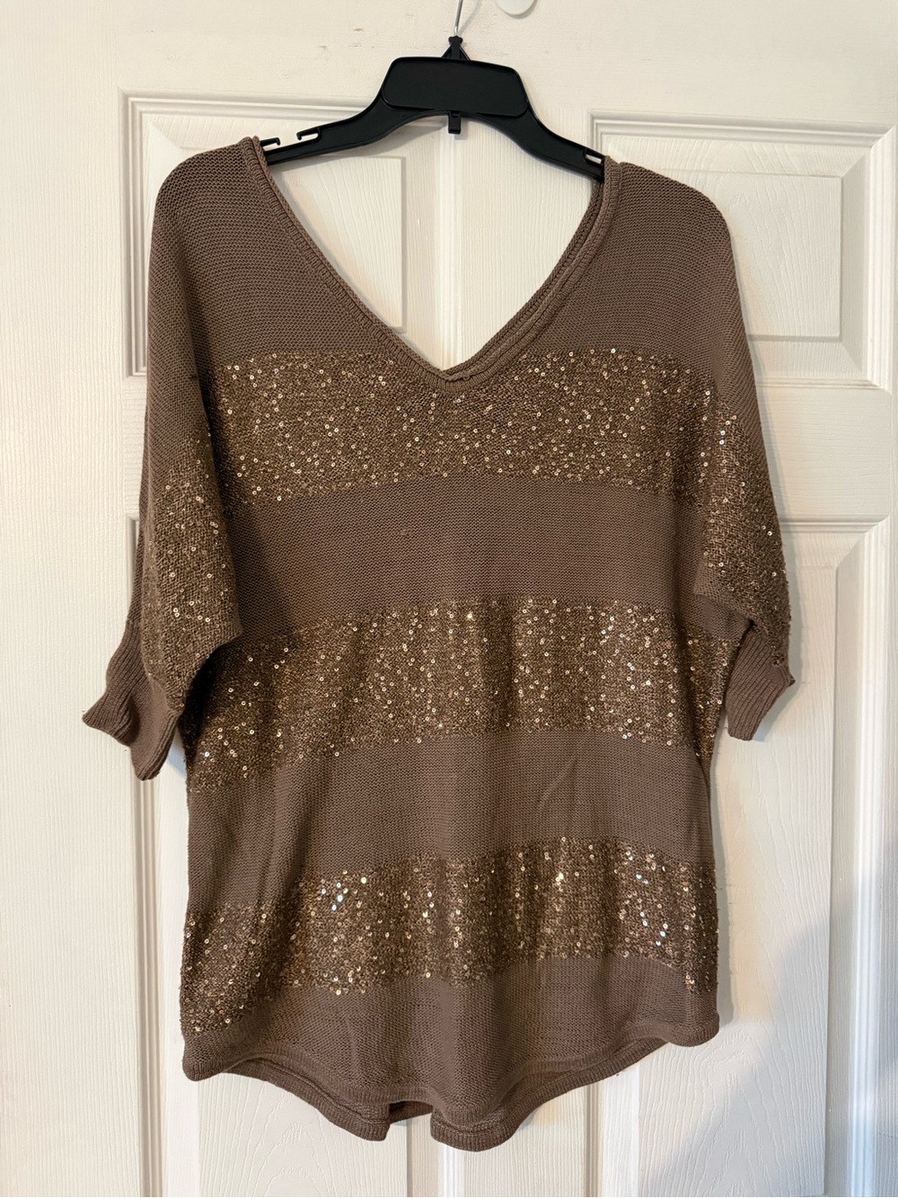 Express Taupe Sequin Knit Top